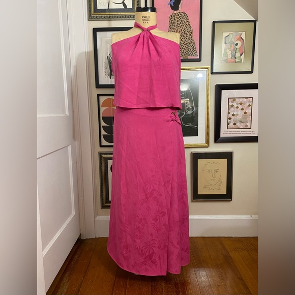 Tommy Bahama paradise found silk pink halter top maxi wrap skirt set sz 16 $225 - Picture 2 of 9